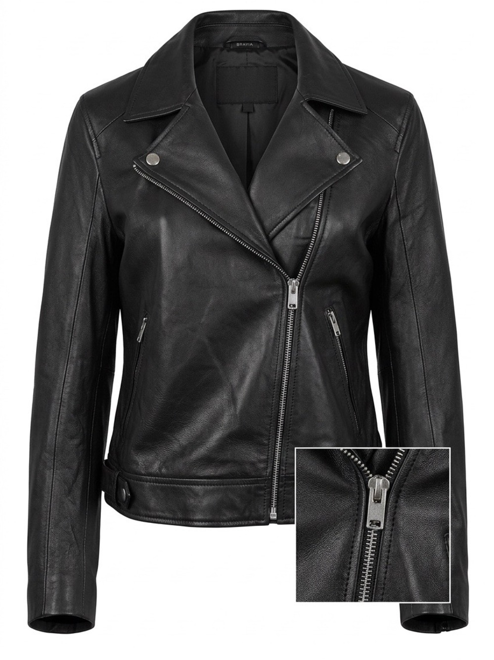 SELECTED FEMME Black Leather Moto Jacket - Women Size 40